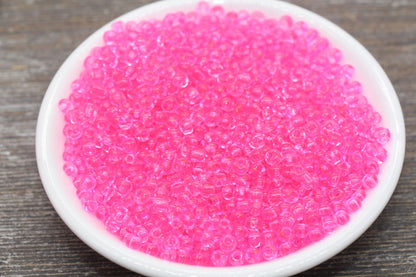Transparent Glass Seed Beads, 4mm 6/0 Glass Round Seed Beads, Hot Pink Trans Seed Beads, Rocailles Beads, Beading Supplies #2270