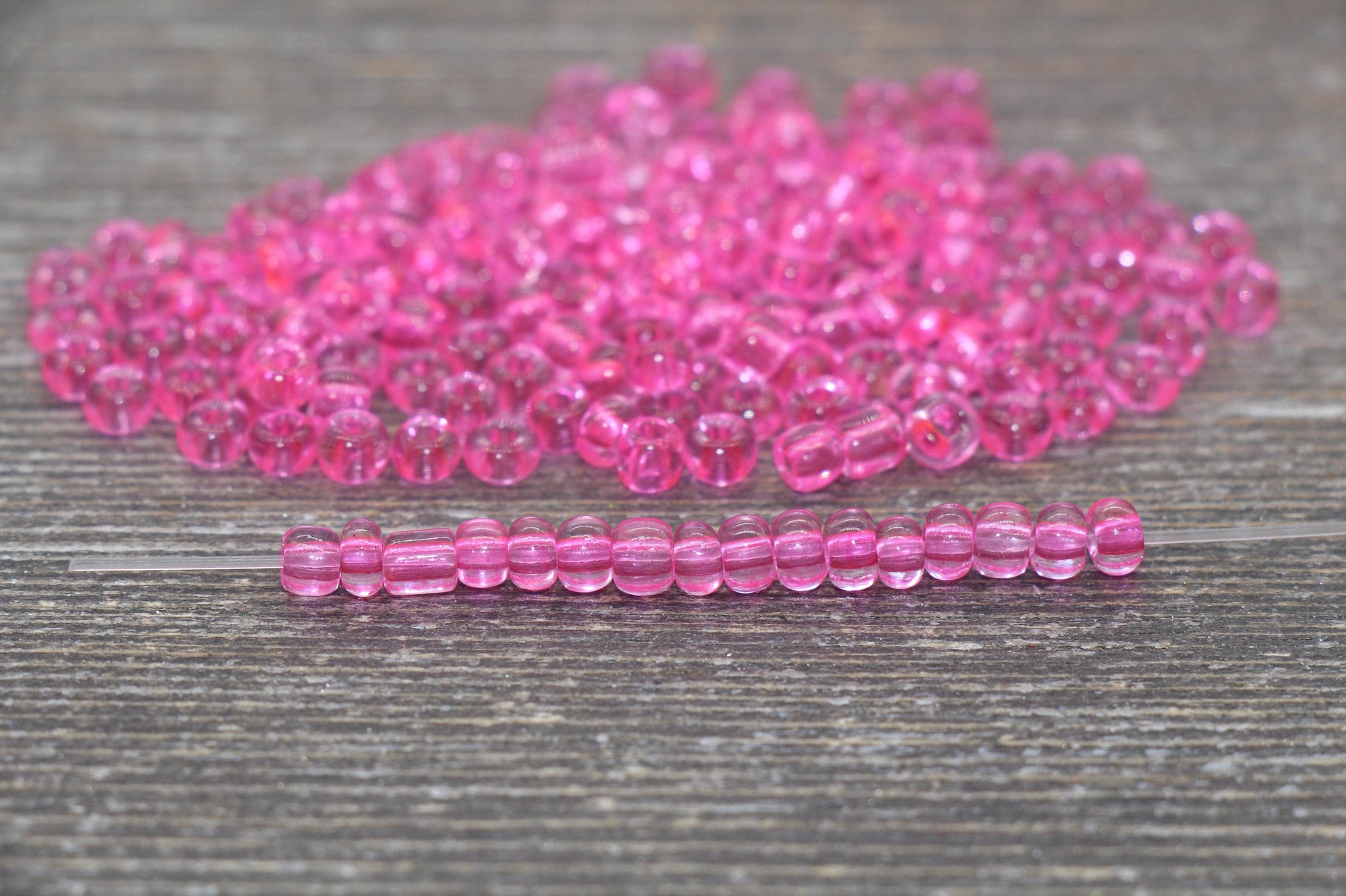 Transparent Glass Seed Beads, 4mm 6/0 Glass Round Seed Beads, Hot Pink Trans Seed Beads, Rocailles Beads, Beading Supplies #2270