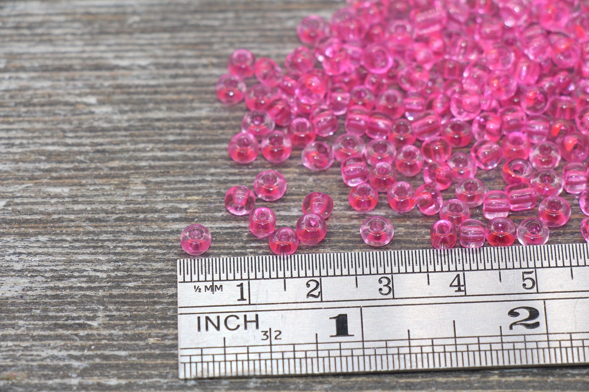 Transparent Glass Seed Beads, 4mm 6/0 Glass Round Seed Beads, Hot Pink Trans Seed Beads, Rocailles Beads, Beading Supplies #2270