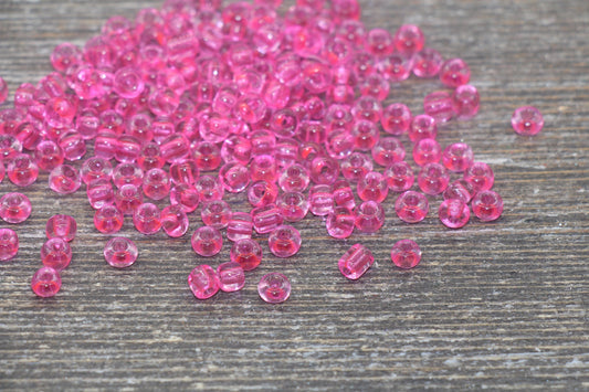 Transparent Glass Seed Beads, 4mm 6/0 Glass Round Seed Beads, Hot Pink Trans Seed Beads, Rocailles Beads, Beading Supplies #2270
