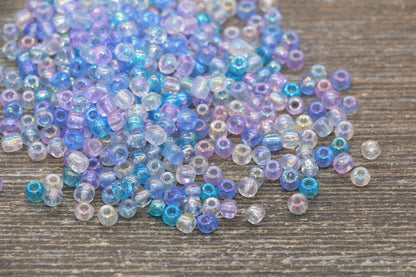 Transparent AB Glass Seed Beads, 4mm 6/0 Glass Beads, Blue, Lilac, and White Iridescent Seed Beads, Rocailles Beads, Beading Supply #2291