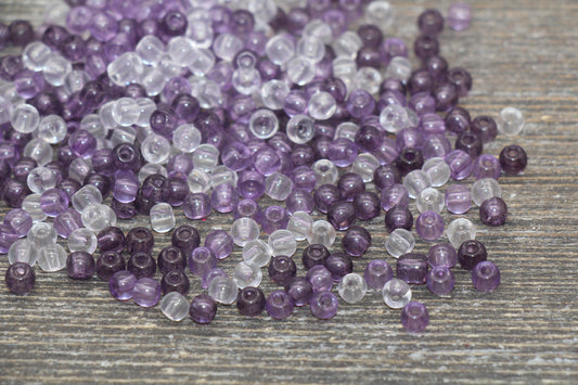Transparent Glass Seed Beads, 4mm 6/0 Glass Round Seed Beads, Purple and White Trans Seed Beads, Rocailles Beads, Beading Supplies #2317