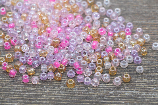 Transparent AB Glass Seed Beads, 4mm 6/0 Glass Beads, Peach, Pink, and White Iridescent Seed Beads, Rocailles Beads, Beading Supply #2320