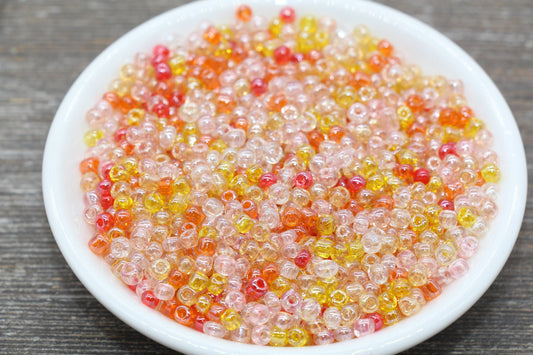 Transparent AB Glass Seed Beads, 4mm 6/0 Glass Beads, Yellow, Pink, and Red Iridescent Seed Beads, Rocailles Beads, Beading Supply #2323