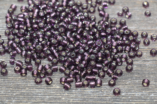 Transparent Glass Beads with Silver Lined, 4mm 6/0 Glass Round Beads, Purple Trans Seed Beads, Rocailles Beads, Beading Supplies #2330