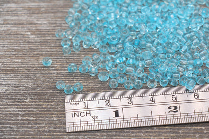 Transparent Glass Seed Beads, 4mm 6/0 Glass Round Seed Beads, Blue Trans Seed Beads, Rocailles Beads, Beading Supplies #2333
