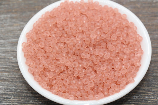 Matte Glass Seed Beads, 4mm 6/0 Glass Round Seed Beads, Matte Peach Trans Seed Beads, Rocailles Beads, Beading Supplies #2334