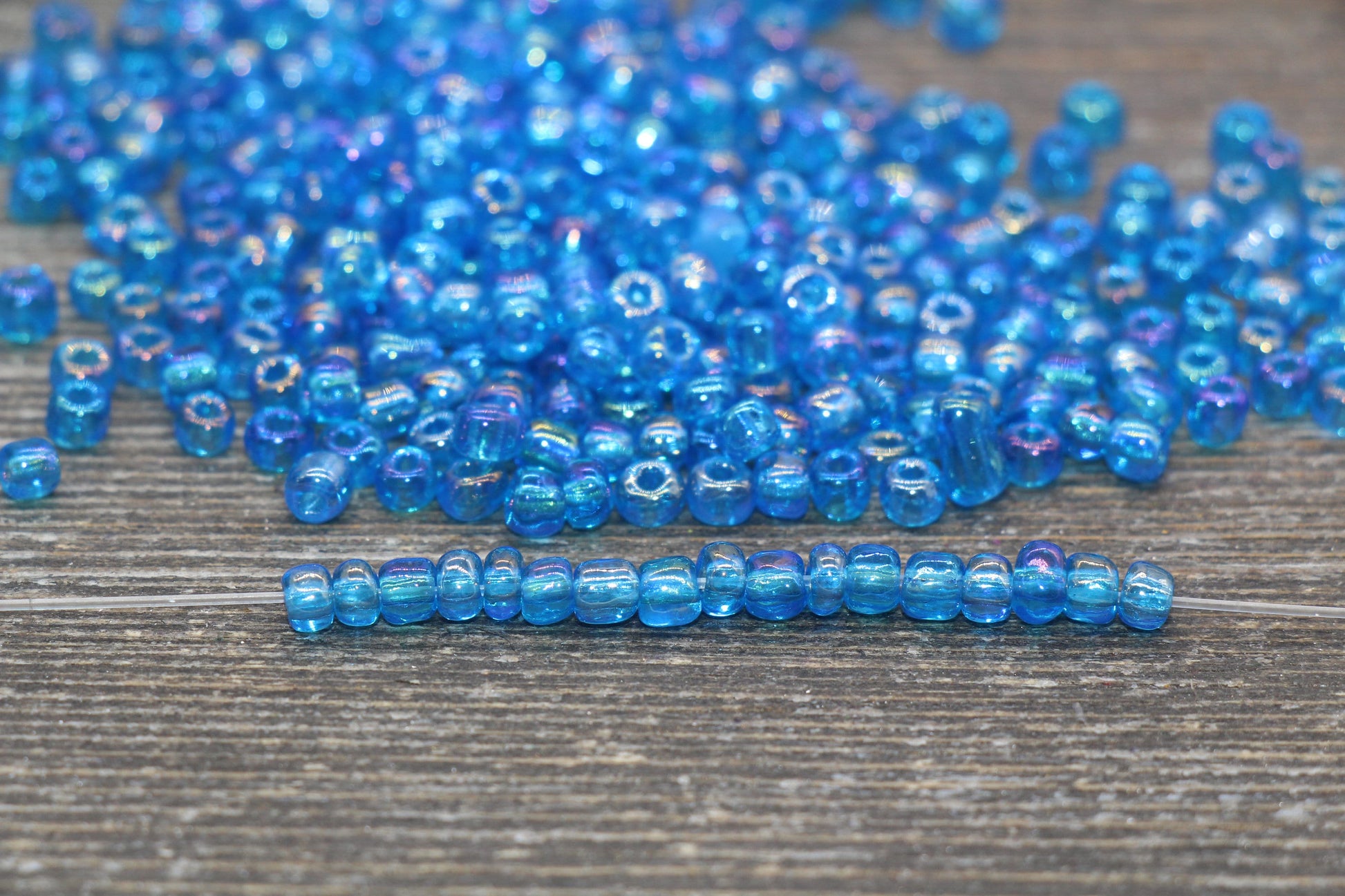 Transparent Iridescent Glass Seed Beads, 4mm 6/0 Glass Round Seed Beads, Blue AB Trans Seed Beads, Rocailles Beads, Beading Supplies #2255