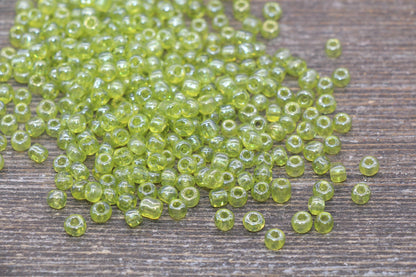 Glossy Transparent Glass Seed Beads, 4mm 6/0 Glass Round Seed Beads, Spring Green Trans Seed Beads, Rocailles Beads, Beading Supplies #2257