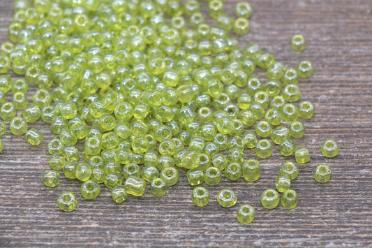 Glossy Transparent Glass Seed Beads, 4mm 6/0 Glass Round Seed Beads, Spring Green Trans Seed Beads, Rocailles Beads, Beading Supplies #2257