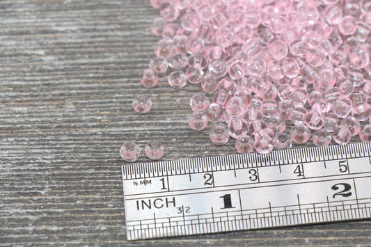 Transparent Glass Seed Beads, 4mm 6/0 Glass Round Seed Beads, Pink Trans Seed Beads, Rocailles Beads, Beading Supplies #2267