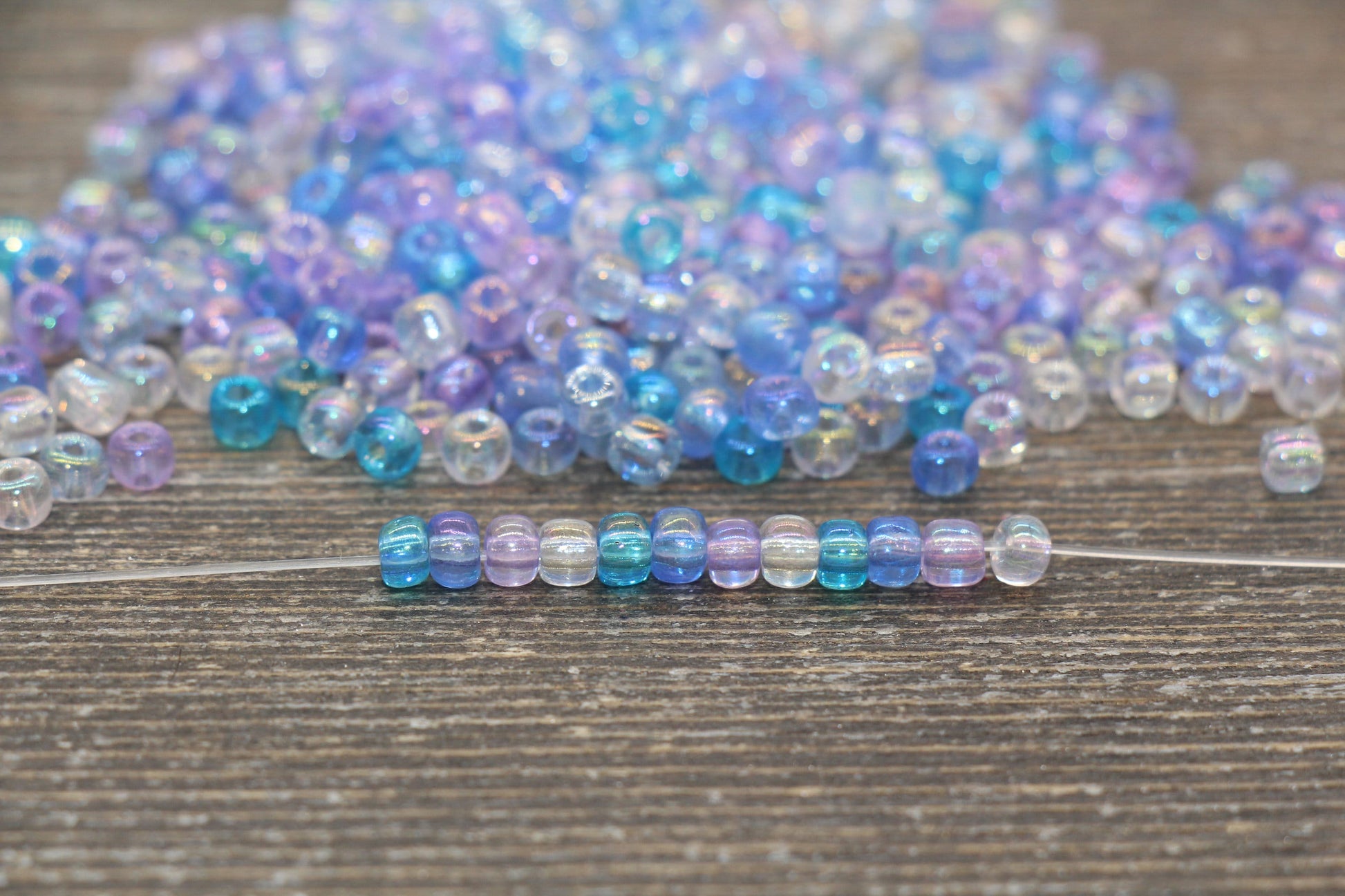 Transparent AB Glass Seed Beads, 4mm 6/0 Glass Beads, Blue, Lilac, and White Iridescent Seed Beads, Rocailles Beads, Beading Supply #2291