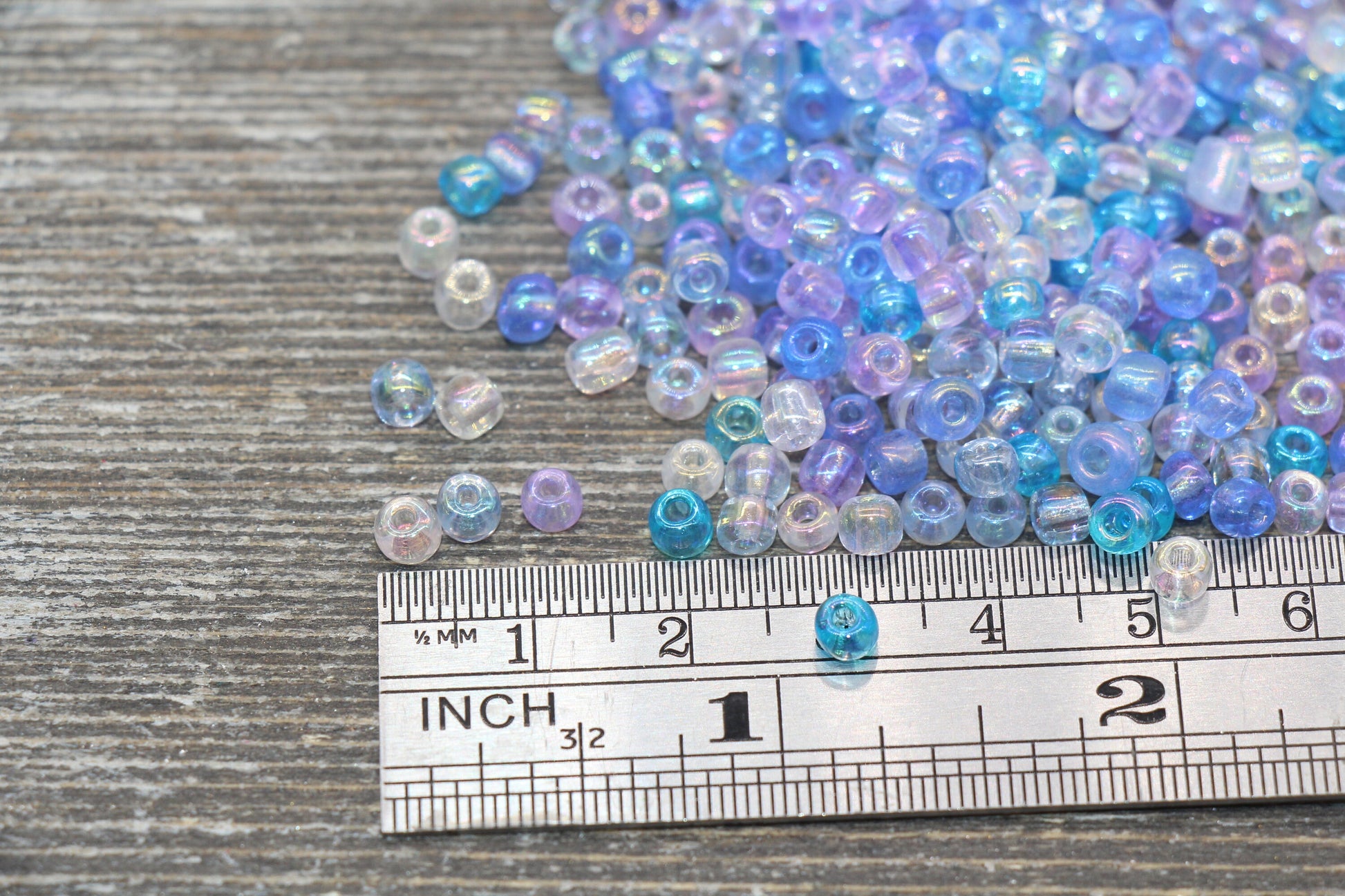 Transparent AB Glass Seed Beads, 4mm 6/0 Glass Beads, Blue, Lilac, and White Iridescent Seed Beads, Rocailles Beads, Beading Supply #2291