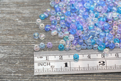 Transparent AB Glass Seed Beads, 4mm 6/0 Glass Beads, Blue, Lilac, and White Iridescent Seed Beads, Rocailles Beads, Beading Supply #2291
