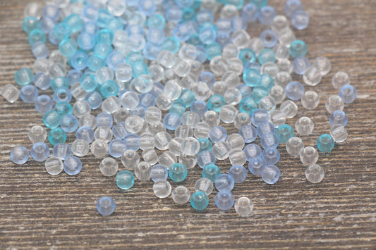 Transparent Glass Seed Beads, 4mm 6/0 Glass Round Seed Beads, Blue and White Trans Seed Beads, Rocailles Beads, Beading Supplies #2295