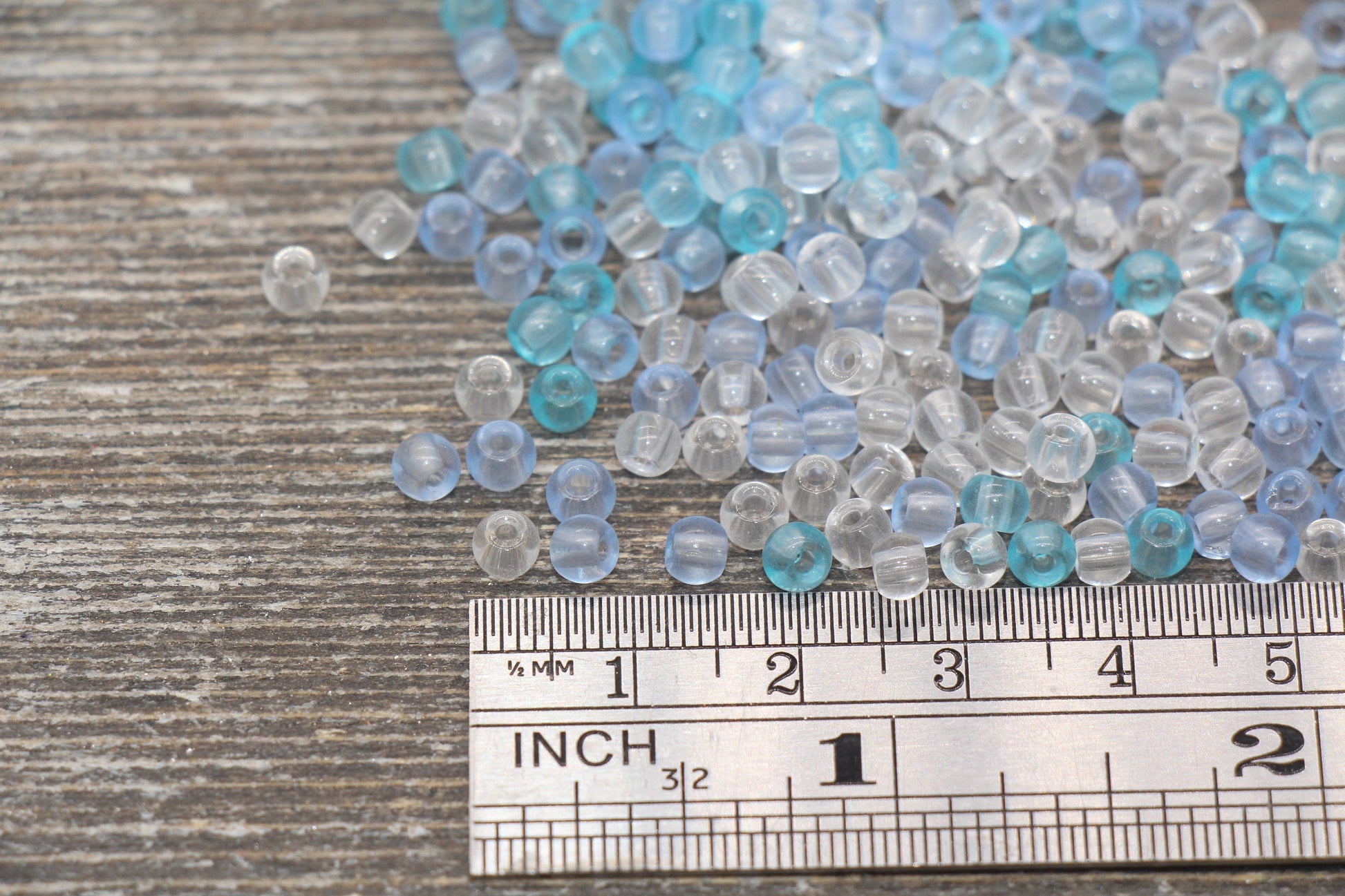 Transparent Glass Seed Beads, 4mm 6/0 Glass Round Seed Beads, Blue and White Trans Seed Beads, Rocailles Beads, Beading Supplies #2295
