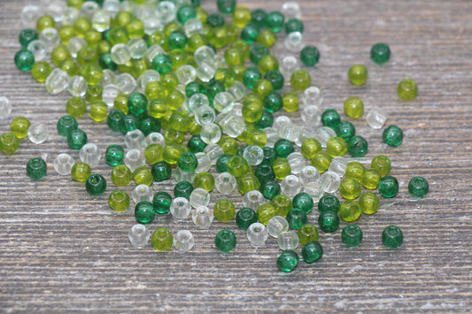 Transparent Glass Seed Beads, 4mm 6/0 Glass Round Seed Beads, Green and White Trans Seed Beads, Rocailles Beads, Beading Supplies #2296