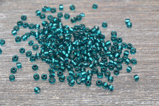 Transparent Glass Beads with Silver Lined, 4mm 6/0 Glass Round Beads, Teal Trans Seed Beads, Rocailles Beads, Beading Supplies #1132