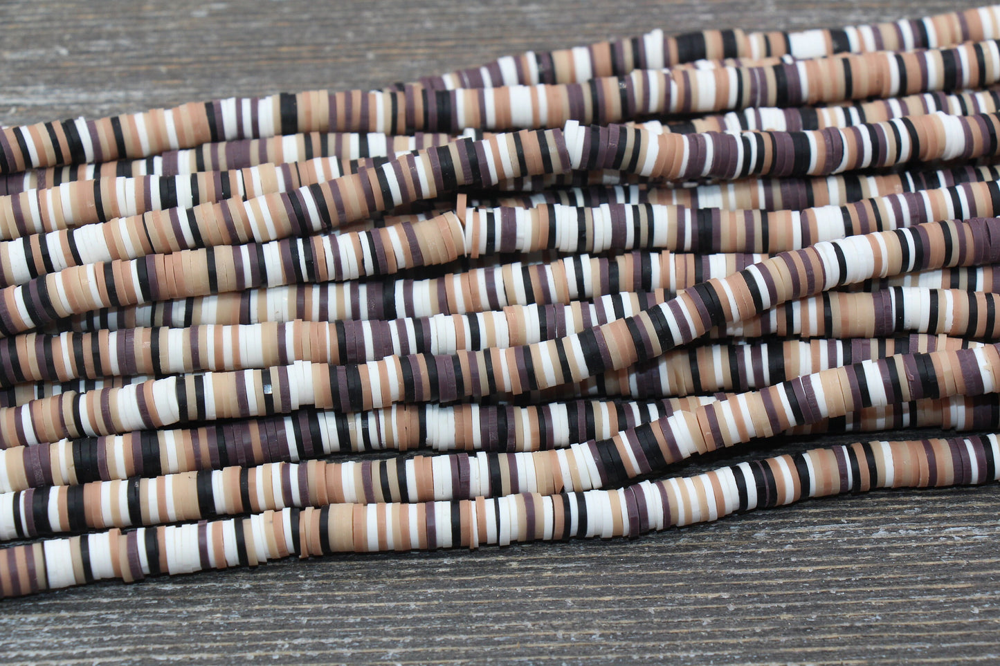 6mm Multicolored Polymer Clay Disc Beads, Brown, White and Black Mixed Heishi Beads, African Disc Beads, Vinyl Heishi, 16 inch Strand #25