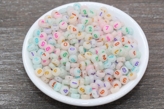 Glow in Dark Number Beads, Glowing Acrylic Mix Number Beads, Multicolor Number Beads, Flat Round Acrylic Number Beads, Size 7mm #252