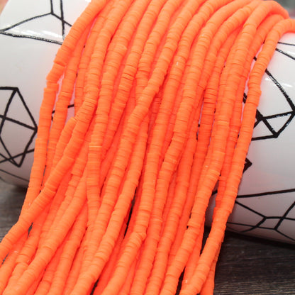 4mm Neon Orange Heishi Beads, Polymer Clay Disc Beads, African Disc Beads, Vinyl Heishi, 16 inch Strand #245