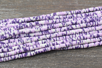 6mm Purple and White Speckled Heishi Beads, Mix Color Polymer Clay Disc Beads, African Disc Beads, Vinyl Heishi, 16 inch Strand #199