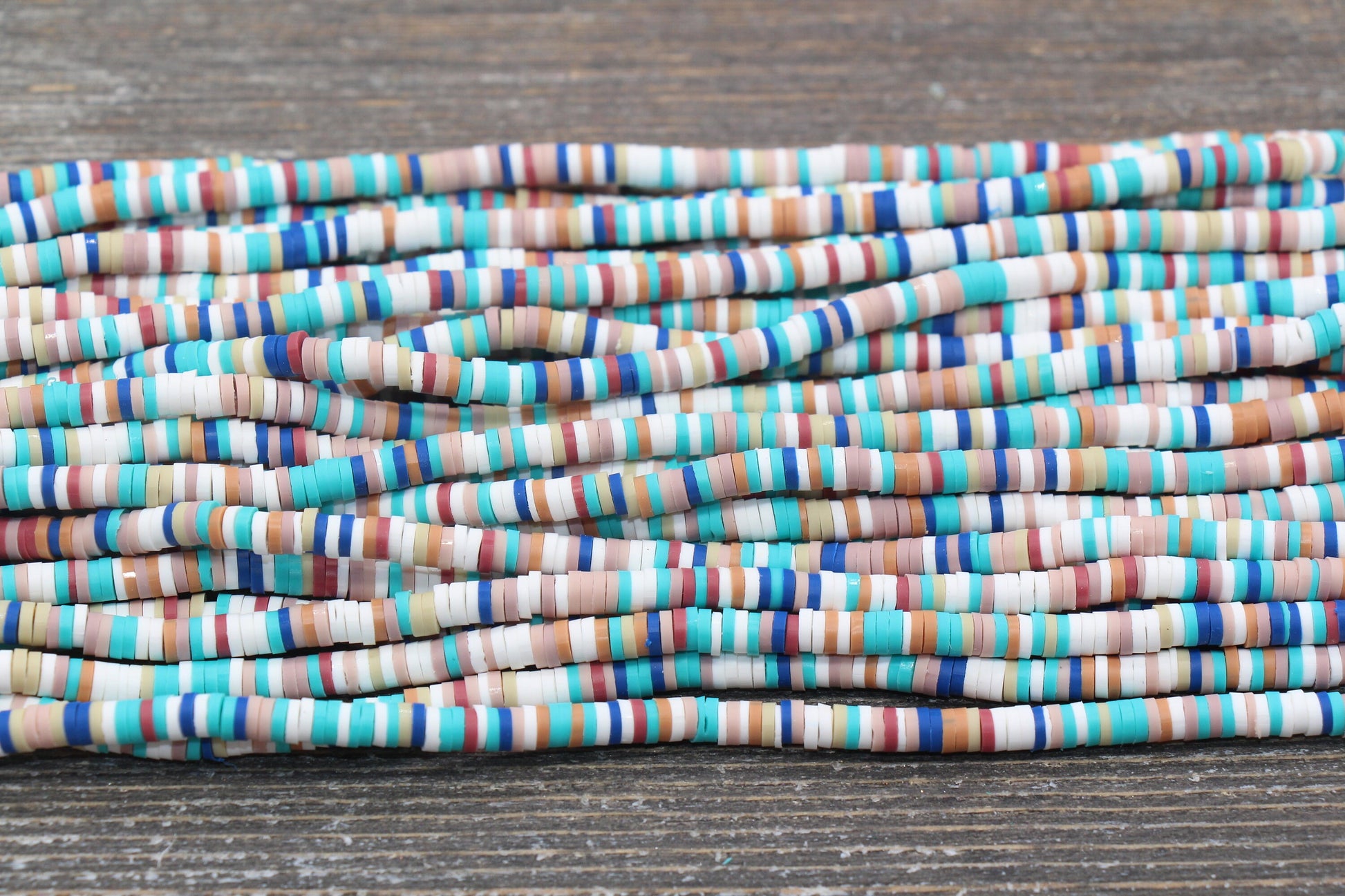 4mm Multicolored Heishi Beads, Multicolored Polymer Clay Disc Beads, African Disc Beads, Vinyl Heishi, 16 inch Strand #378