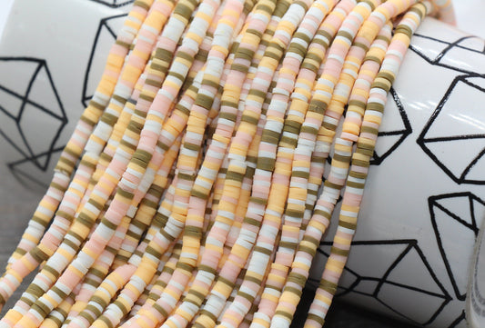 4mm Multicolored Heishi Beads, Multicolored Polymer Clay Disc Beads, African Disc Beads, Vinyl Heishi, 16 inch Strand #379
