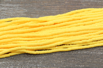 4mm Golden Yellow Heishi Beads, Polymer Clay Disc Beads, African Disc Beads, Vinyl Heishi, 16 inch Strand #387