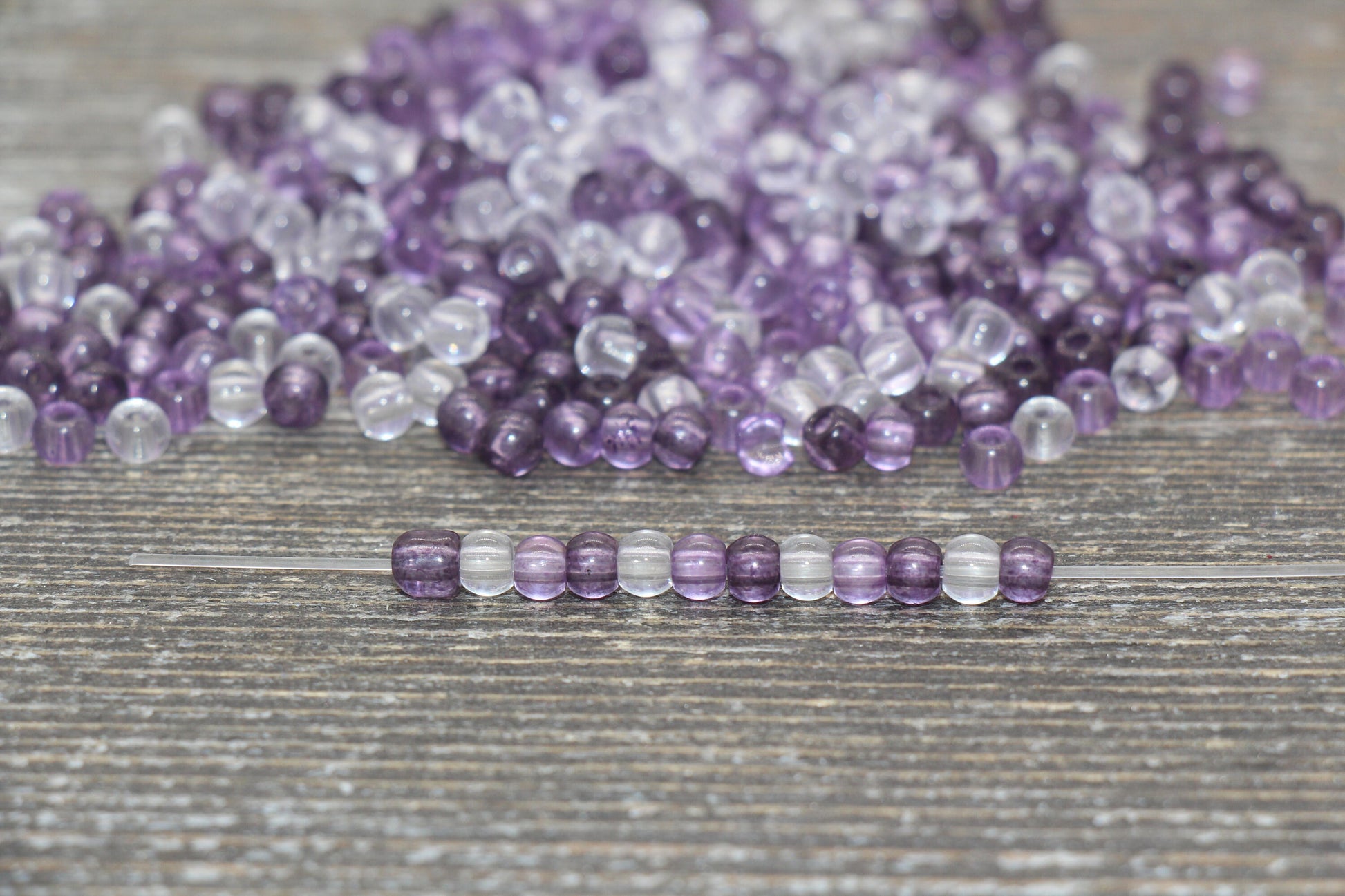 Transparent Glass Seed Beads, 4mm 6/0 Glass Round Seed Beads, Purple and White Trans Seed Beads, Rocailles Beads, Beading Supplies #2317