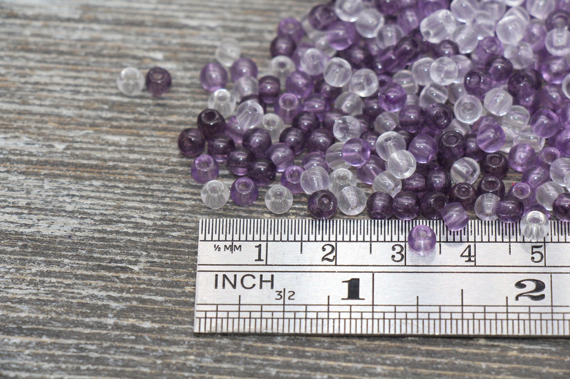 Transparent Glass Seed Beads, 4mm 6/0 Glass Round Seed Beads, Purple and White Trans Seed Beads, Rocailles Beads, Beading Supplies #2317