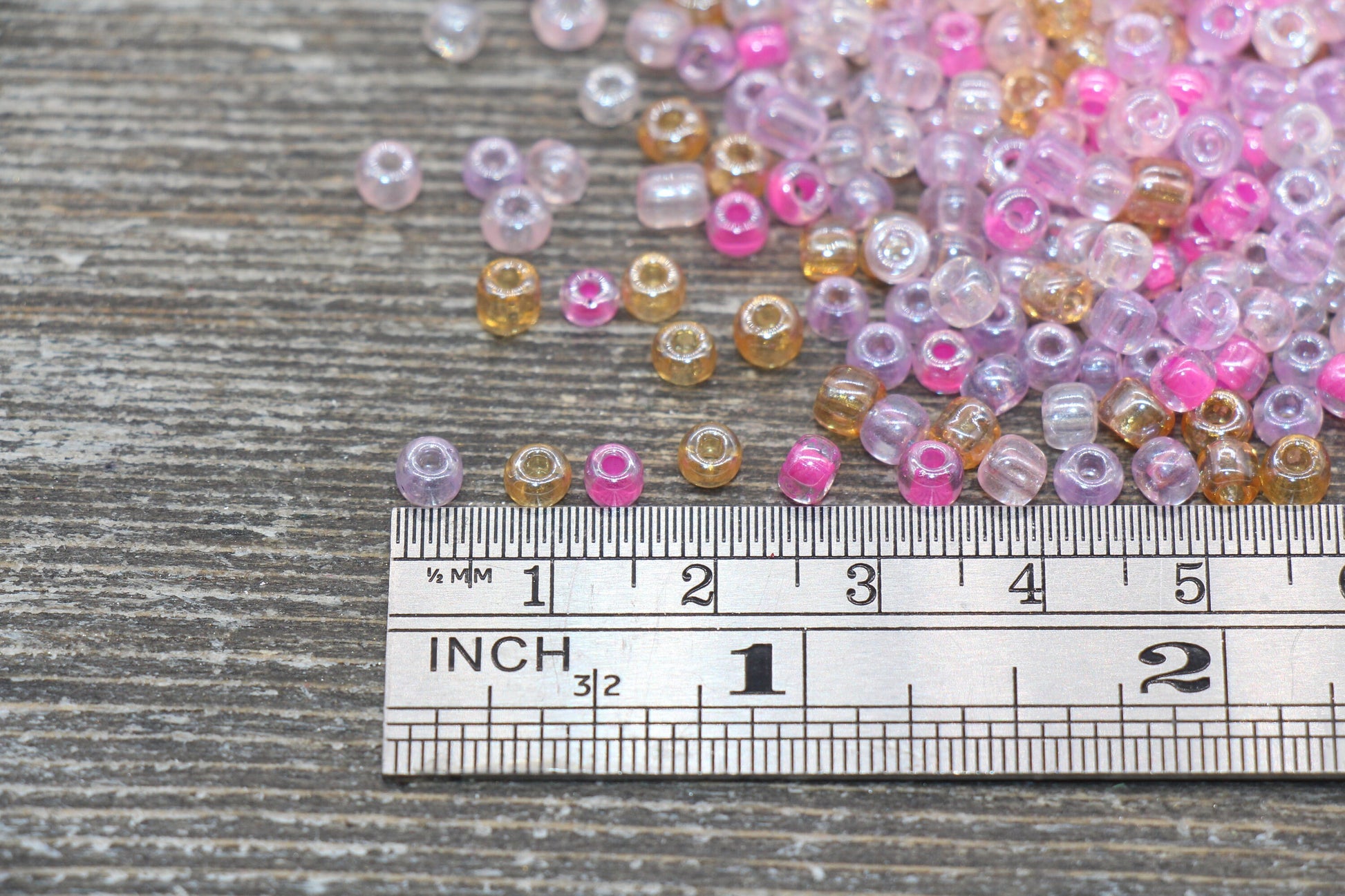 Transparent AB Glass Seed Beads, 4mm 6/0 Glass Beads, Peach, Pink, and White Iridescent Seed Beads, Rocailles Beads, Beading Supply #2320