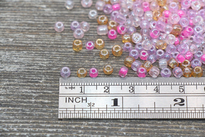 Transparent AB Glass Seed Beads, 4mm 6/0 Glass Beads, Peach, Pink, and White Iridescent Seed Beads, Rocailles Beads, Beading Supply #2320