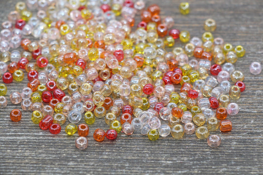 Transparent AB Glass Seed Beads, 4mm 6/0 Glass Beads, Yellow, Pink, and Red Iridescent Seed Beads, Rocailles Beads, Beading Supply #2323