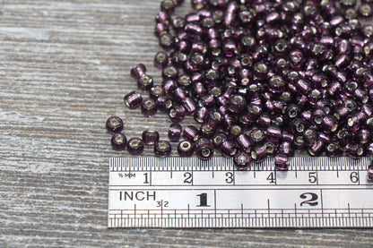 Transparent Glass Beads with Silver Lined, 4mm 6/0 Glass Round Beads, Purple Trans Seed Beads, Rocailles Beads, Beading Supplies #2330