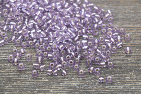 Transparent Glass Beads with Silver Lined, 4mm 6/0 Glass Round Beads, Lilac Trans Seed Beads, Rocailles Beads, Beading Supplies #2331