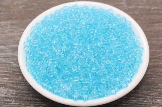 Transparent Glass Seed Beads, 4mm 6/0 Glass Round Seed Beads, Blue Trans Seed Beads, Rocailles Beads, Beading Supplies #2333