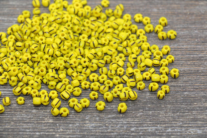 Striped Glass Seed Beads, 4mm 6/0 Glass Round Seed Beads, Yellow Glass Seed Beads, Rocailles Beads, Beading Supplies #2335