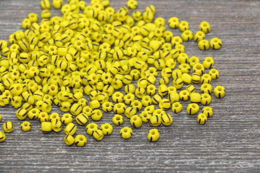 Striped Glass Seed Beads, 4mm 6/0 Glass Round Seed Beads, Yellow Glass Seed Beads, Rocailles Beads, Beading Supplies #2335