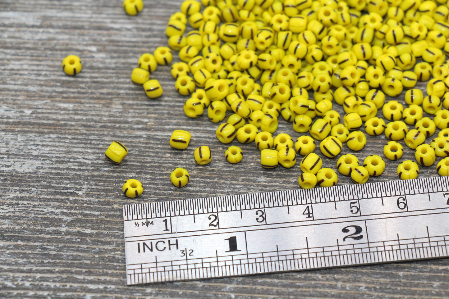 Striped Glass Seed Beads, 4mm 6/0 Glass Round Seed Beads, Yellow Glass Seed Beads, Rocailles Beads, Beading Supplies #2335