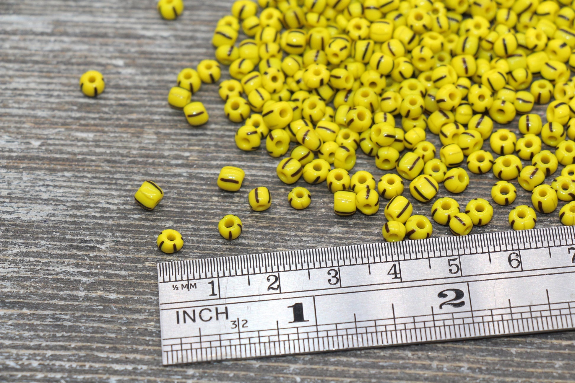 Striped Glass Seed Beads, 4mm 6/0 Glass Round Seed Beads, Yellow Glass Seed Beads, Rocailles Beads, Beading Supplies #2335