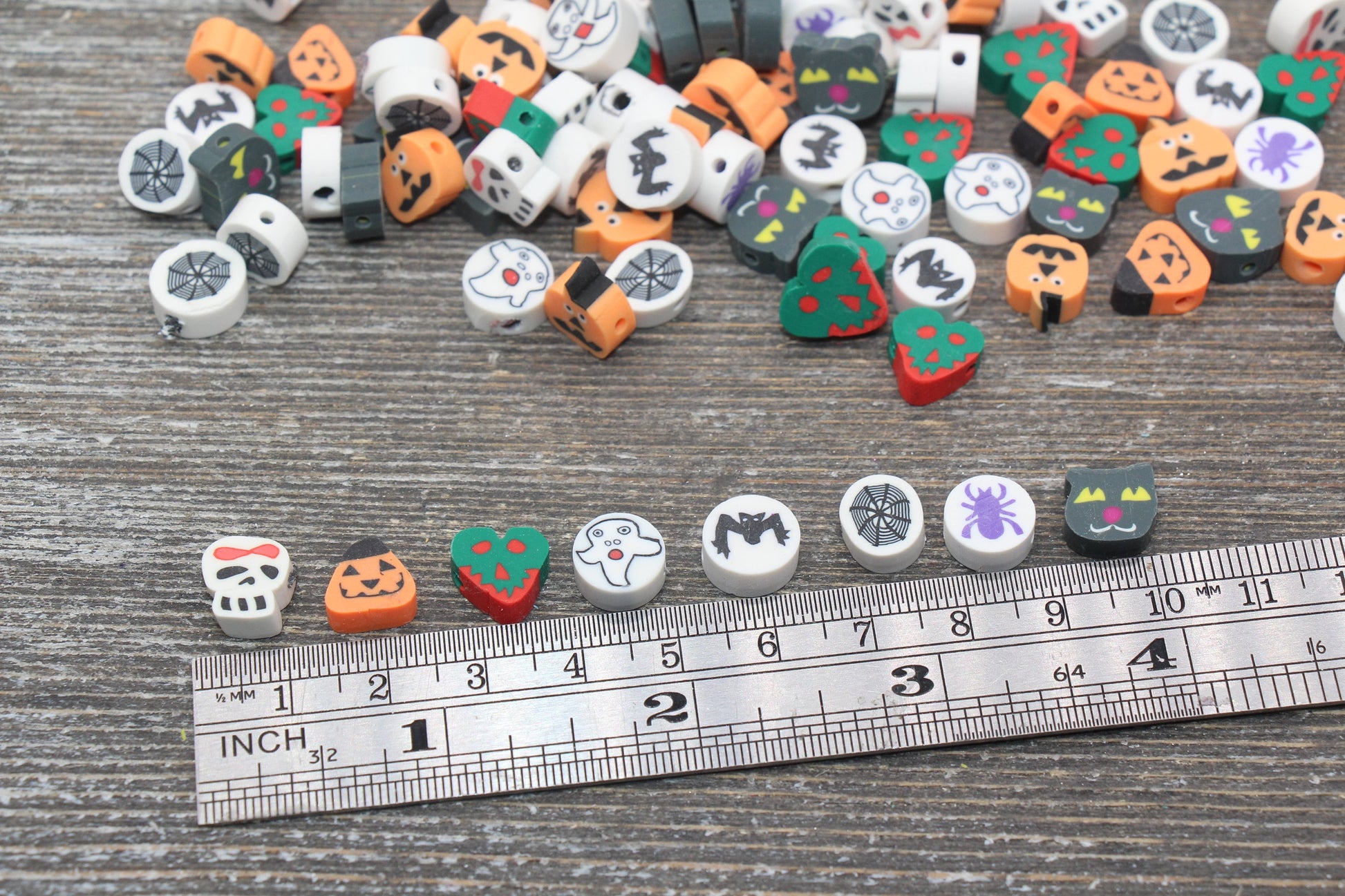 Halloween Polymer Clay Beads, Round Halloween Holiday Fimo Cane Beads, Assorted Beads, Ghost, Jack Skellington Beads, Bead For Bracelet