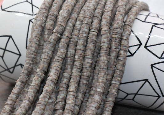 6mm Brown Speckled Heishi Beads, Brown Speckled Polymer Clay Disc Beads, African Disc Beads, Vinyl Heishi, 16 inch Strand #365