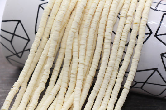 4mm Barely Yellow Heishi Beads, Polymer Clay Disc Beads, African Disc Beads, Vinyl Heishi, 16 inch Strand #186