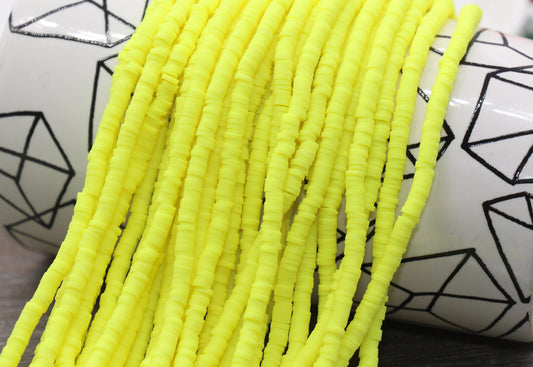 4mm Bright Yellow Heishi Beads, Yellow Polymer Clay Disc Beads, African Disc Beads, Vinyl Heishi, 16 inch Strand #386