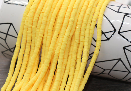 4mm Golden Yellow Heishi Beads, Polymer Clay Disc Beads, African Disc Beads, Vinyl Heishi, 16 inch Strand #387