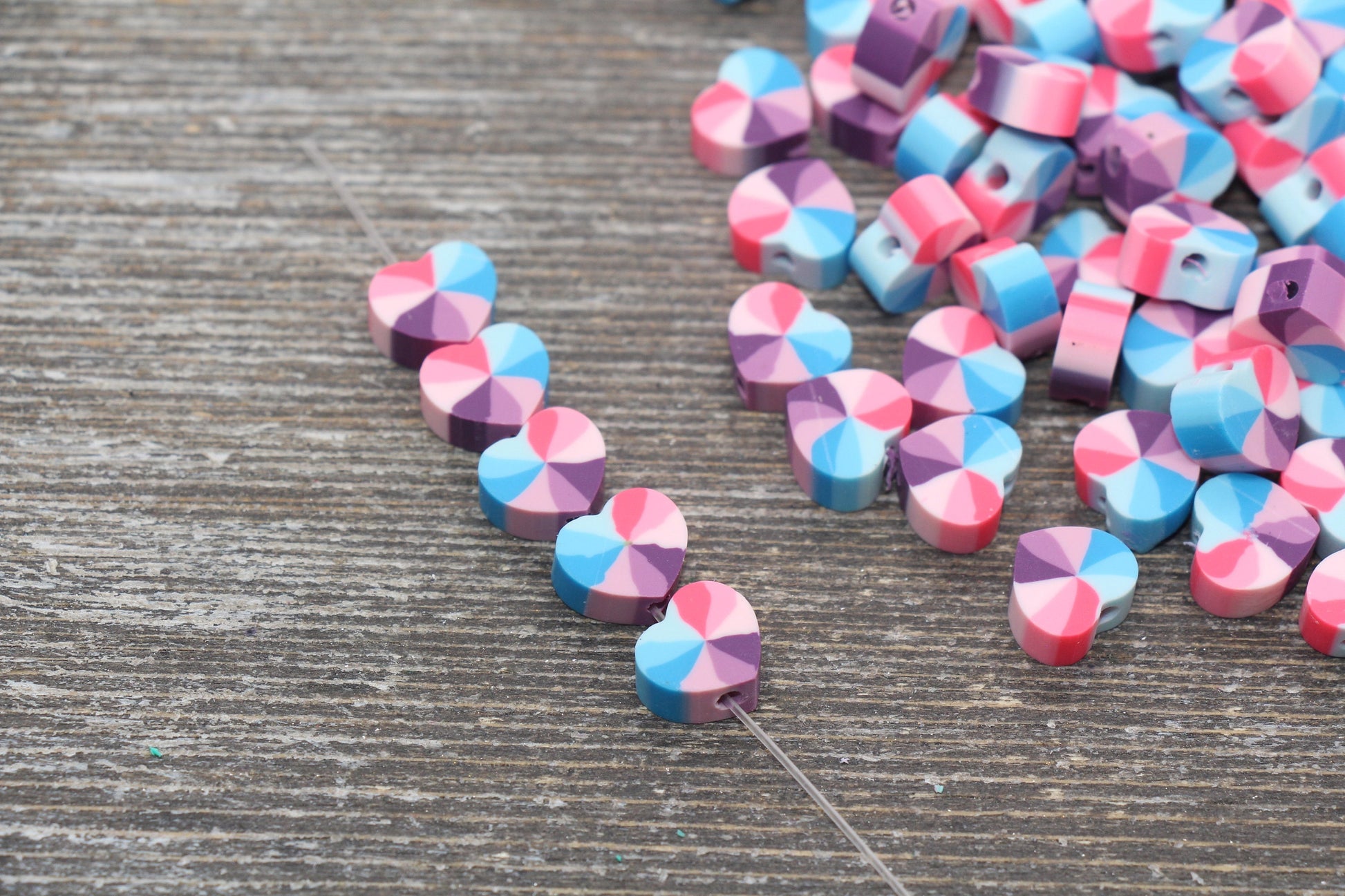 Rainbow Heart Polymer Clay Beads, Heart Cane Beads, Heart Clay Beads, Heart Clay Beads, Jewelry Beads #98