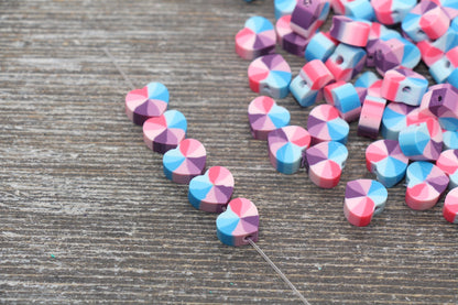 Rainbow Heart Polymer Clay Beads, Heart Cane Beads, Heart Clay Beads, Heart Clay Beads, Jewelry Beads #98
