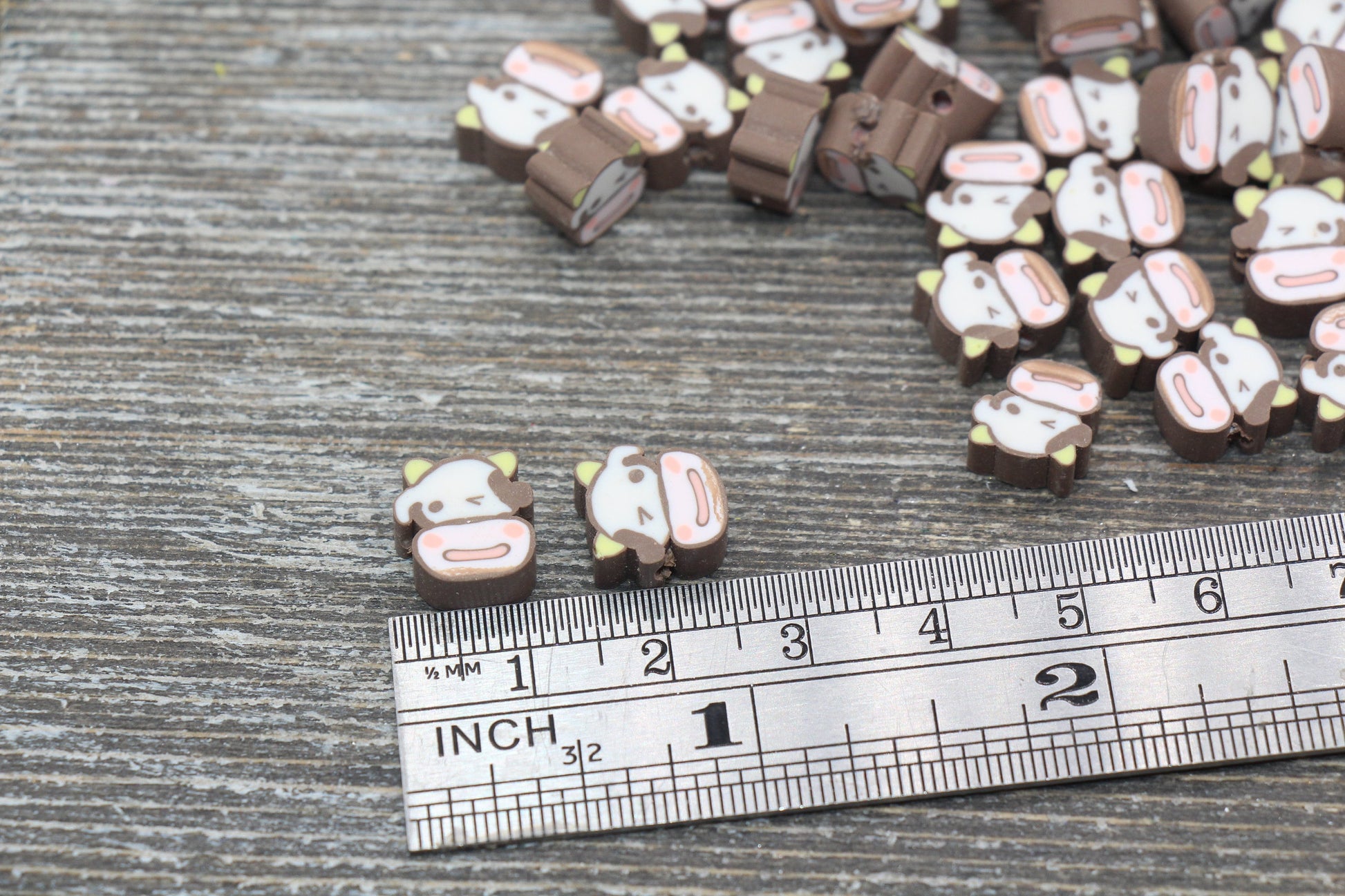 Cow Polymer Clay Beads, Brown Cow Clay Beads, Cow Clay Loose Beads #103