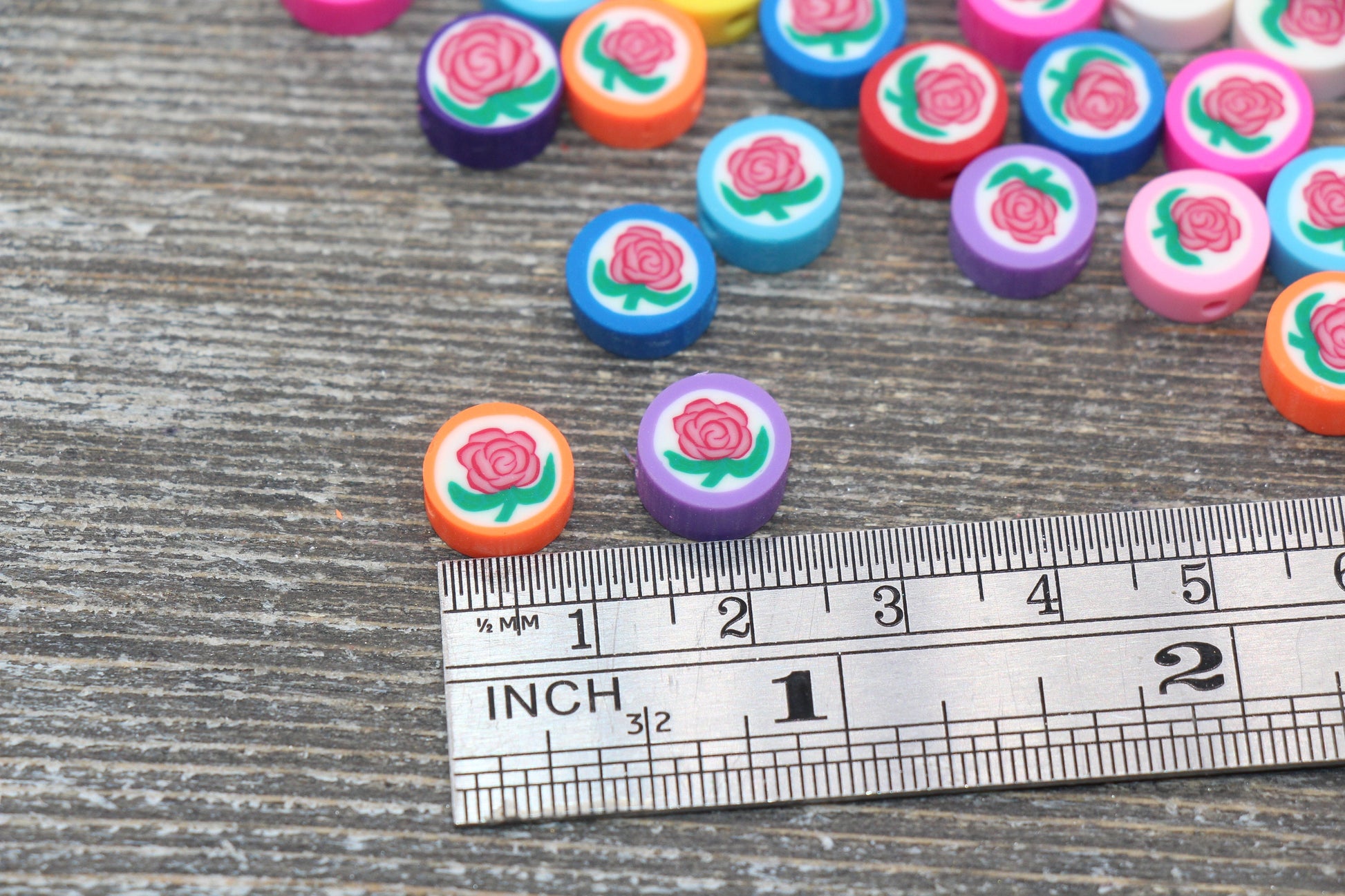 Rose Polymer Clay Beads, Multicolor Flower Clay Beads, Flower Round Beads, Clay Loose Beads, Jewelry Beads, Beads for Bracelet #109